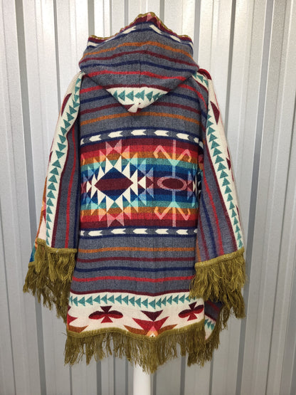 Warm, handwoven inca pattern open poncho
