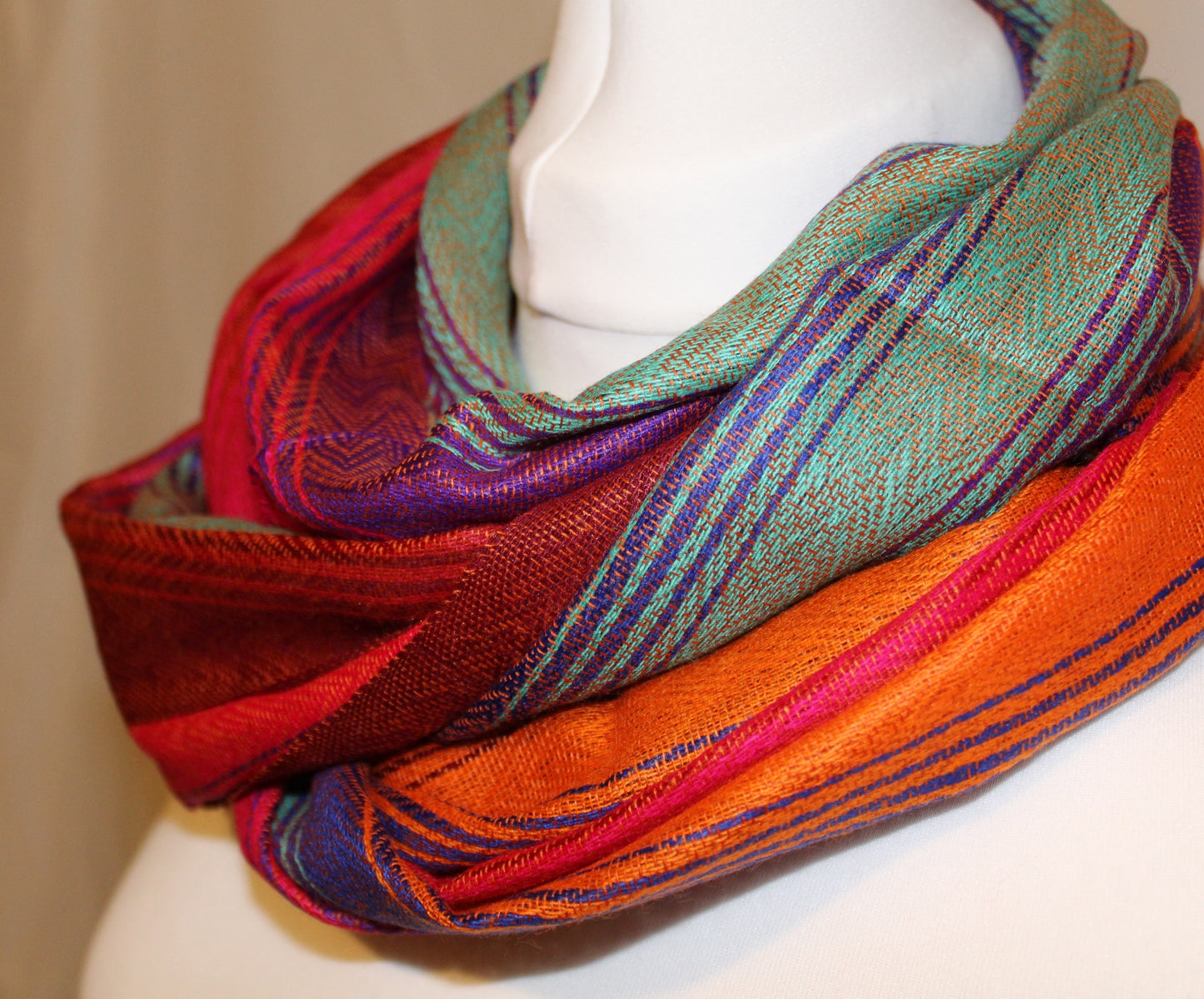 Stunning colourful handwoven scarves, artisan from Ecuador