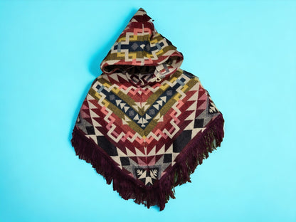 Handmade Fair Trade Alpaca Children's Ponchos | Hooded with Incan Pattern | Warm Alpaca Wool | Car Poncho | Colorful & Trendy Kids Outerwear