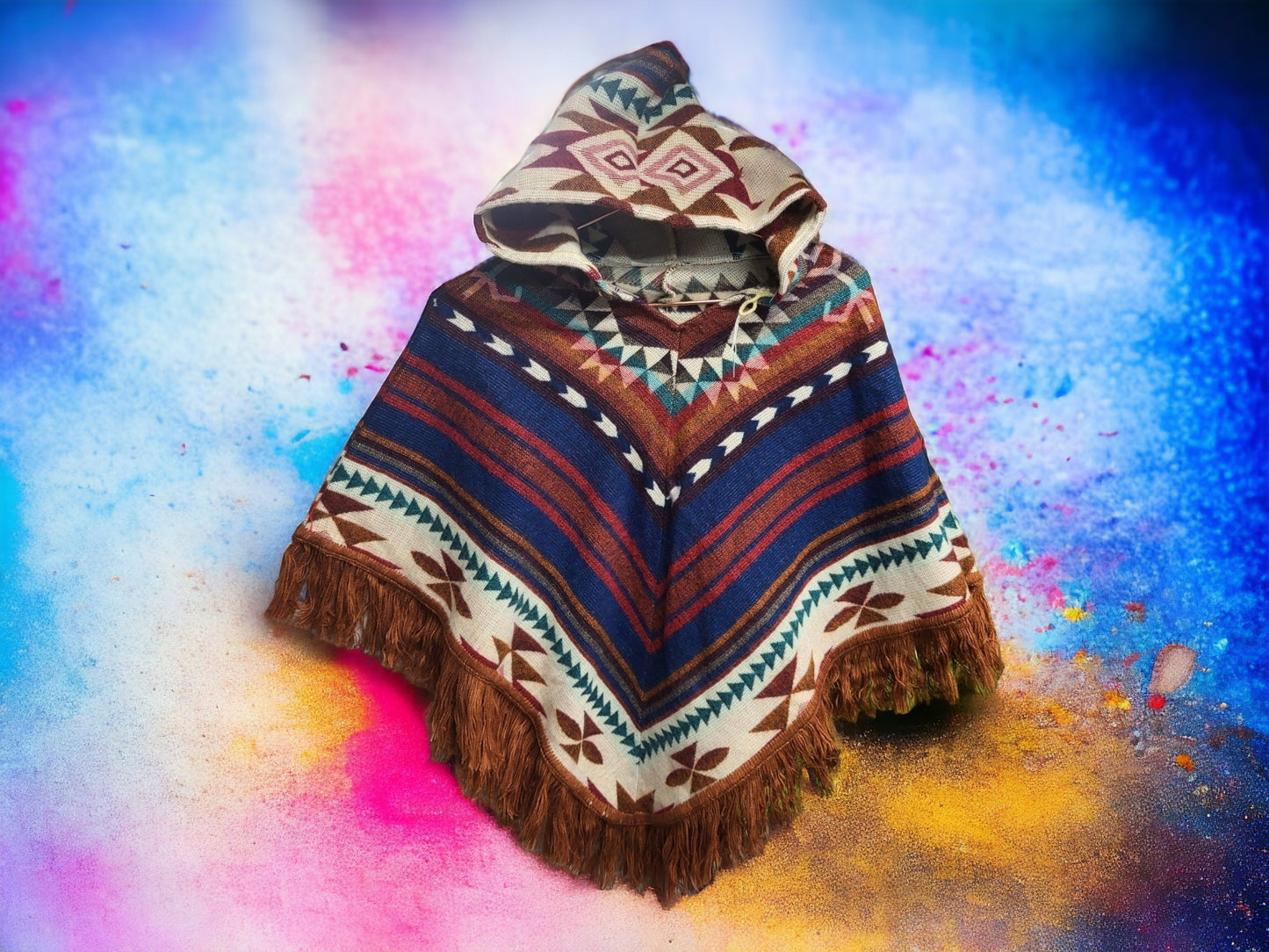 Handmade Fair Trade Alpaca Children's Ponchos | Hooded with Incan Pattern | Warm Alpaca Wool | Car Poncho | Colorful & Trendy Kids Outerwear