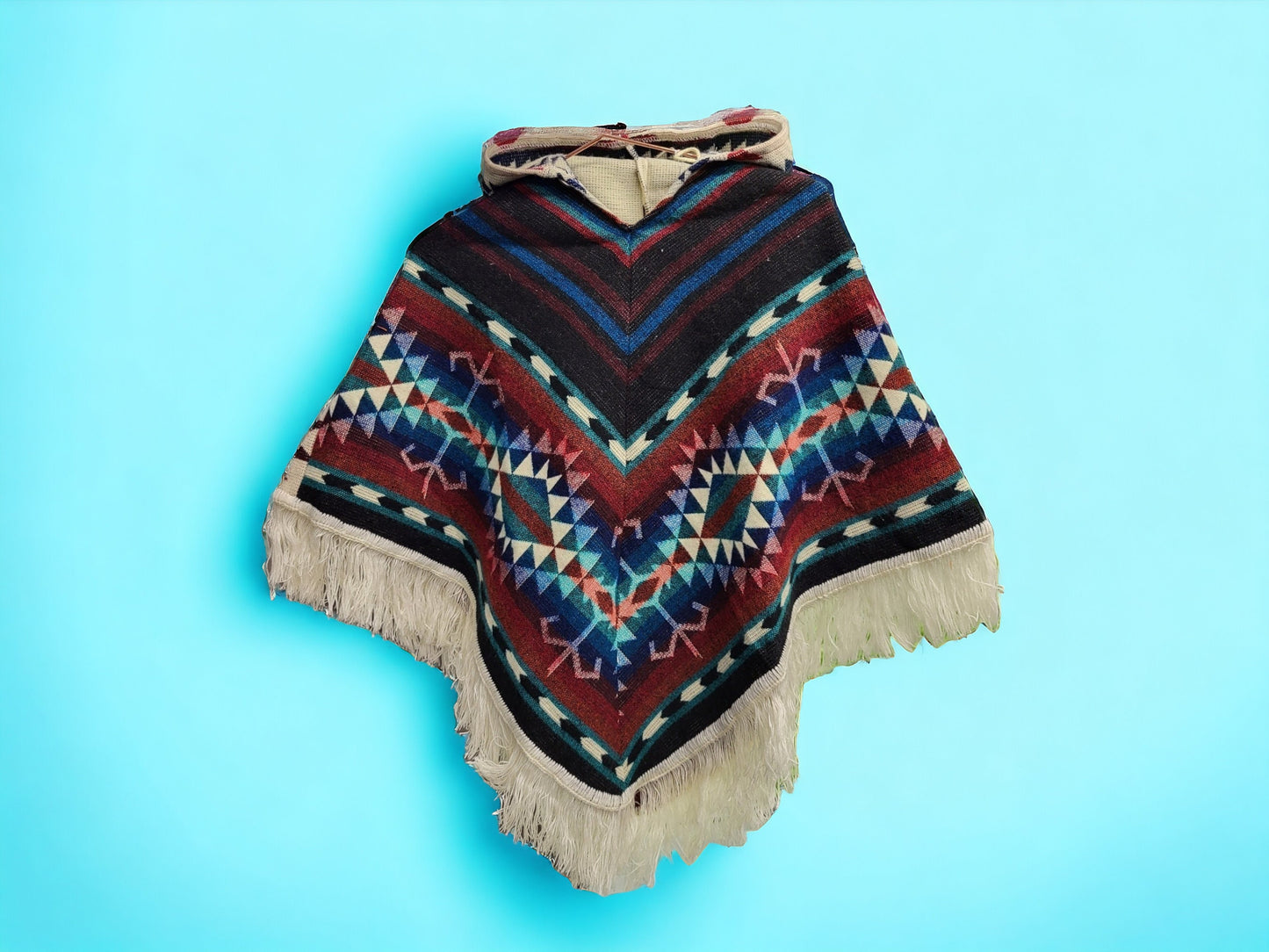 Handmade Fair Trade Alpaca Children's Ponchos | Hooded with Incan Pattern | Warm Alpaca Wool | Car Poncho | Colorful & Trendy Kids Outerwear