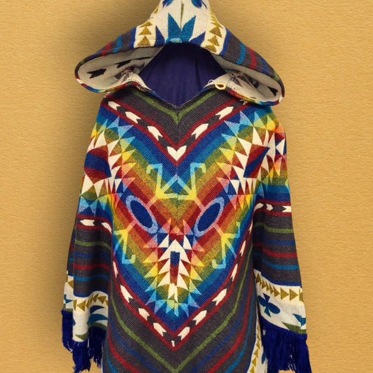 Incan Design Alpaca Wool Triangle Ponchos with Hood - Vibrant Colours, Handcrafted Elegance, cosy, warm, fair traded & fashionable, unisex