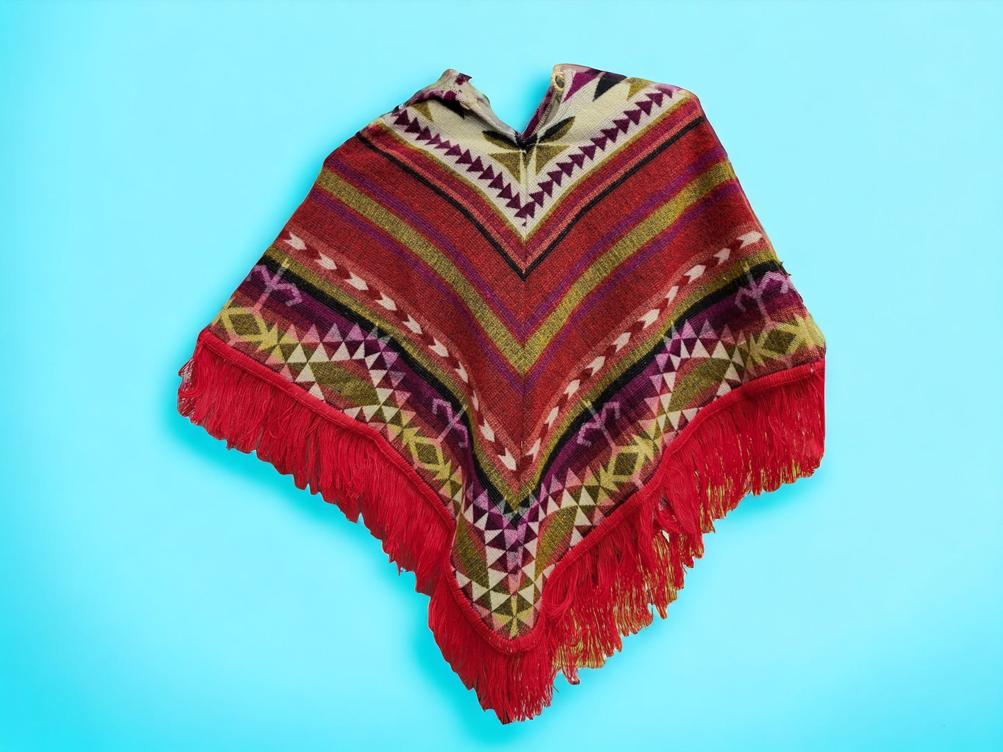 Handmade Fair Trade Alpaca Children's Ponchos | Hooded with Incan Pattern | Warm Alpaca Wool | Car Poncho | Colorful & Trendy Kids Outerwear