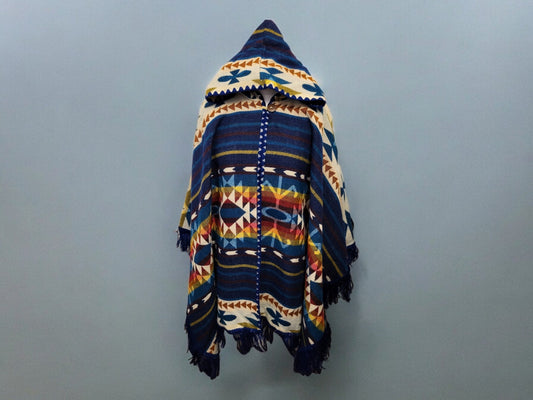 Fair Traded Handwoven Alpaca Wool Poncho - Front Opening, Frilled Hem, Incan Design, Vibrant Colors - warm & fashionable, unisex, handmade