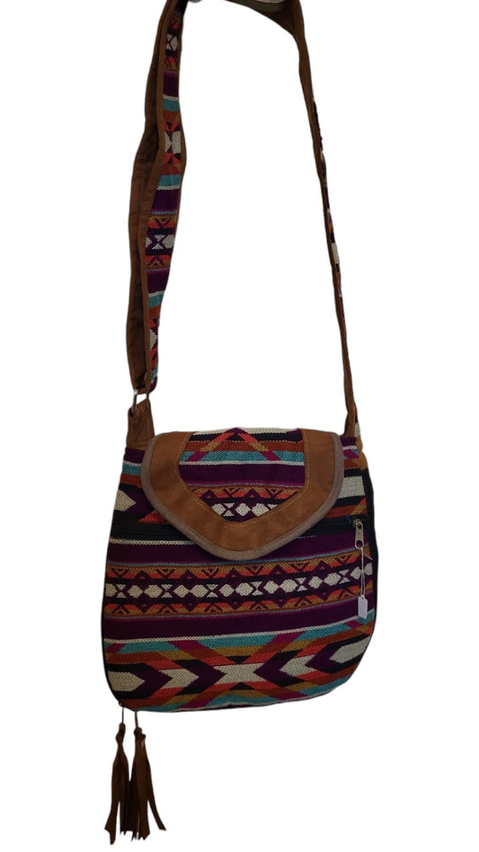 Hand-embroidered Boho-Chic Handbag: Ecoethical & Indigenous Artisan Crafted, Ecuador, western retro, bohemian, zip and button, broad strap